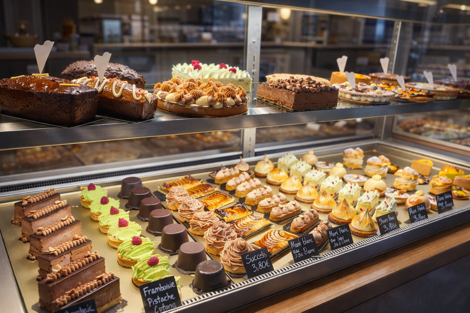 Vitrine de pâtisseries délicieuses, faites maison à civireux d'azergues
tarte citron meringuées, royal chocolat, succès, tarte framboise pistache, framboisier
